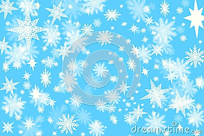 Christmas blue background with a lots of snow flakes and stars w Stock Photo