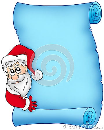 Christmas blue scroll with Santa 1 Cartoon Illustration