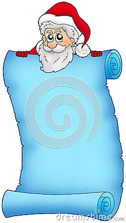 Christmas blue scroll with Santa 2 Cartoon Illustration