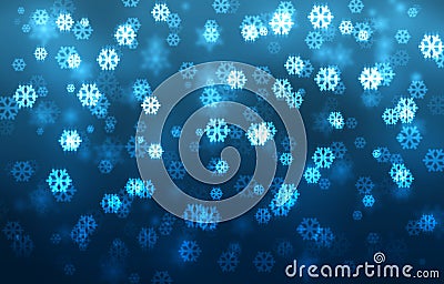 Christmas blurred bokeh background, falling snowflakes, blue gradient, winter, new year, night, holiday Stock Photo