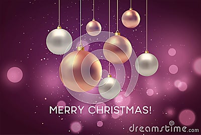 Christmas blurred pink background with bauble. Vector illustration Vector Illustration