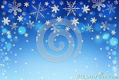 Christmas bokeh background with white and silver snowflakes Stock Photo