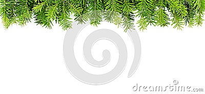 Christmas border arranged with fresh fir branches on white background Stock Photo
