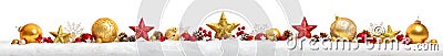 Christmas border or banner with stars and baubles, white backgro Stock Photo