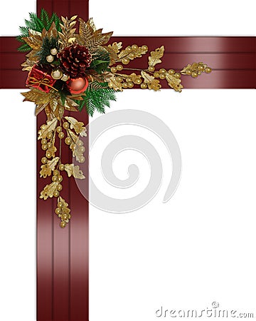 Christmas border elegant red ribbons Stock Photo