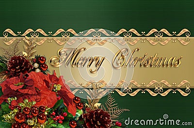 Christmas Border Green And Gold Satin Stock Photo