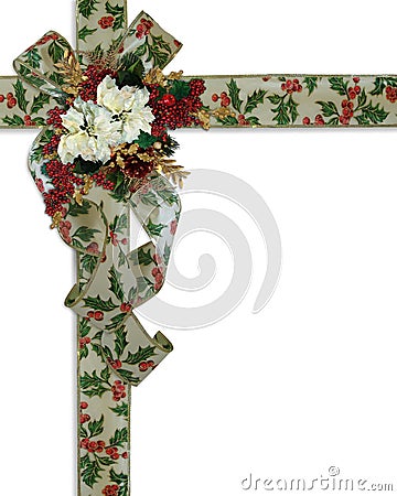 Christmas Border holly ribbons and flowers Stock Photo