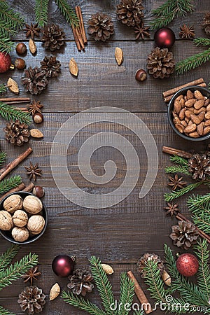 Christmas border with ingredient for cooking holiday food with copy space. Stock Photo