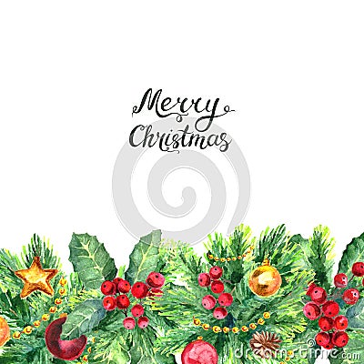 Christmas border and lettreing isolated on white background Cartoon Illustration