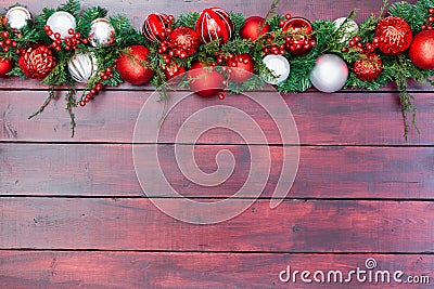 Christmas border of red and white baubles Stock Photo