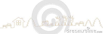 Christmas border with reindeers gifts and firs isolated on white background Vector Illustration