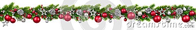 Christmas border on white, hanging decorated garland Stock Photo