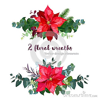 Christmas bouquets arranged from red poinsettia flowers Vector Illustration