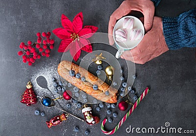 Christmas breakfast with goodies and Christmas decorations Stock Photo