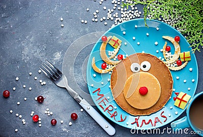 Christmas breakfast idea - reindeer pancakes Stock Photo