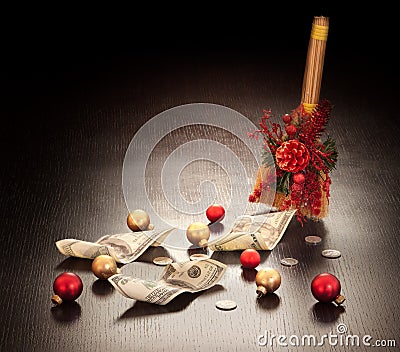 Christmas business decoration: dollars swept Stock Photo