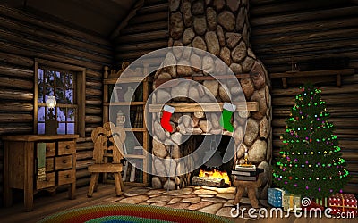 Christmas Cabin Interior Stock Photo