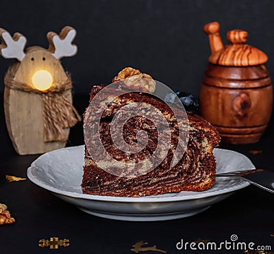 Christmas cake with chocolate Stock Photo