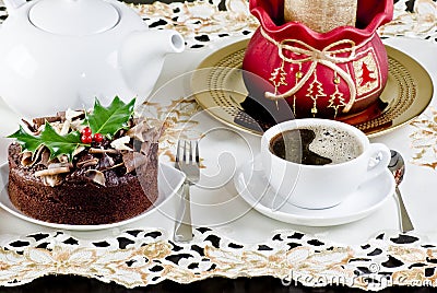 Christmas cake and coffee Stock Photo