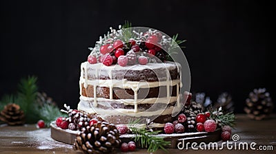 Christmas cake recipe ideas. Cranberry christmas cake decorations. Christmas cake glazed and decorated with sugared cranberries Stock Photo