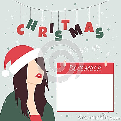 Christmas calendar. December. Girl in Santa hat Stock Photo