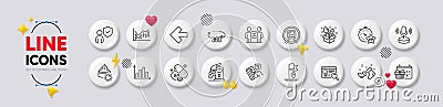Christmas calendar, Microphone and Diagram graph line icons. For web app, printing. White buttons 3d icons. Vector Vector Illustration