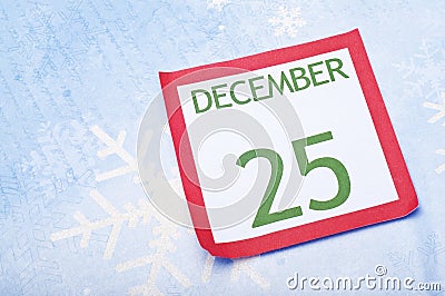 Christmas Calendar Page on Snowflake Background Stock Photo