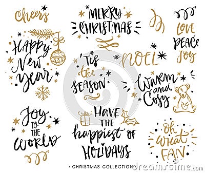 Christmas calligraphy phrases. Hand drawn design elements. Vector Illustration