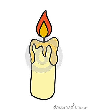 Christmas candle, burning wax candle icon, symbol, design. Winter vector illustration on white background. Vector Illustration