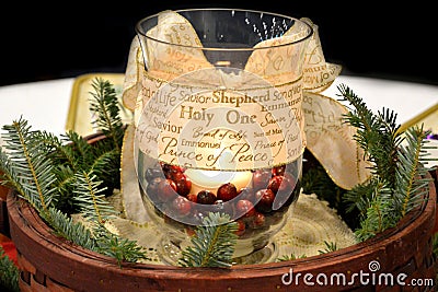 Christmas Candle Centerpiece Stock Photo