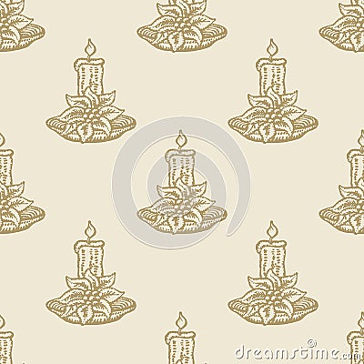 Christmas candle flower pattern seamless Vector Illustration