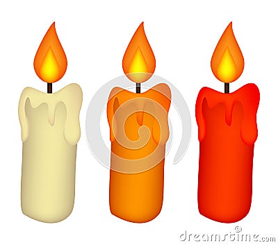 Christmas candle set, burning wax candle icon, symbol, design. Winter vector illustration isolated on white background. Vector Illustration