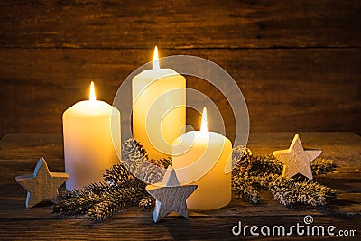 Bright shining Christmas Candles Decoration. Stock Photo