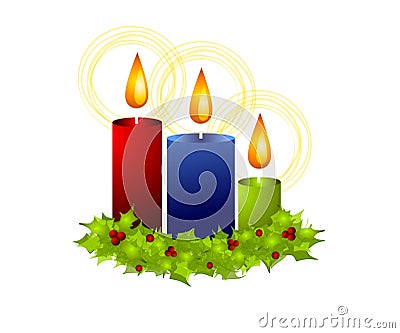 Christmas Candles and Holly Cartoon Illustration