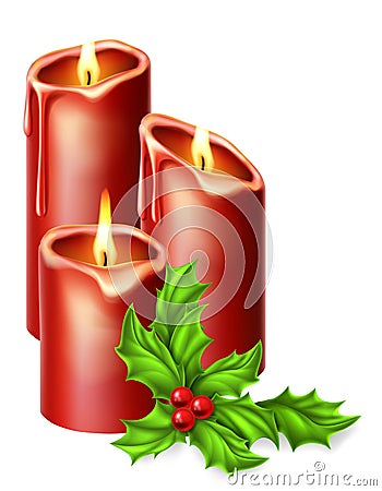Christmas Candles and Holly Vector Illustration