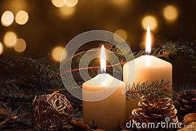 Christmas candles and lights Stock Photo