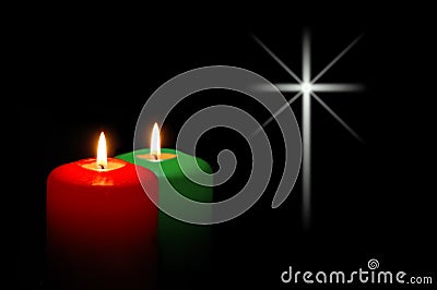 Christmas Candles with star light Stock Photo