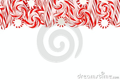 Christmas candy border with peppermints and candy canes over white Stock Photo