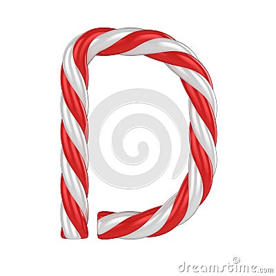 Christmas candy cane font - letter D Cartoon Illustration