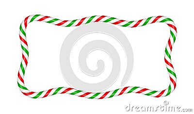 Christmas candy cane rectangle frame with red and green stripe. Xmas border with striped candy lollipop pattern. Blank Vector Illustration