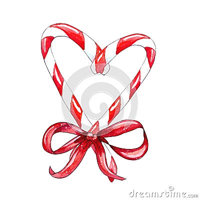 Christmas candy cane with red bow Cartoon Illustration