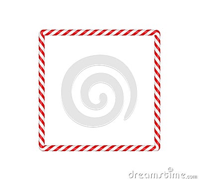 Christmas candy cane square frame with red and white striped. Xmas border with striped candy lollipop pattern. Blank Vector Illustration