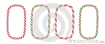 Christmas candy cane vertical frame with red and white stripe. Xmas border with striped candy lollipop pattern. Blank Vector Illustration