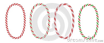 Christmas candy cane vertical frame with red and white stripe. Xmas border with striped candy lollipop pattern. Blank Vector Illustration