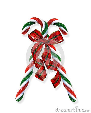 Christmas candy canes with ribbons Stock Photo