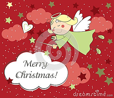Christmas card with angel Vector Illustration