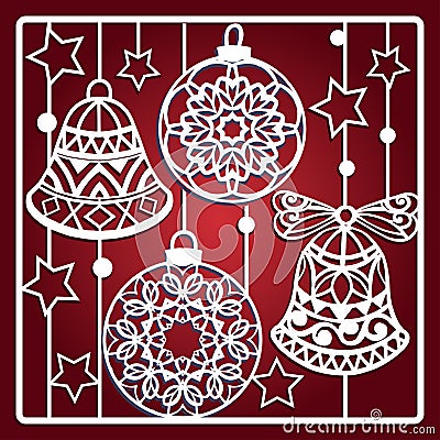 Christmas card with bells for laser cutting Vector Illustration