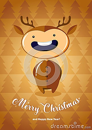 Christmas card with boy in deer costume Vector Illustration