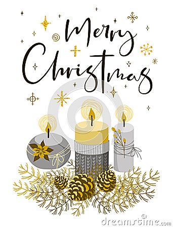 Christmas card with candles Vector Illustration