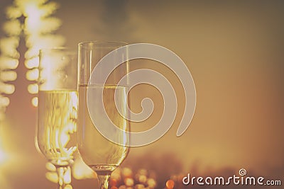 Christmas card with champagne glasses Stock Photo